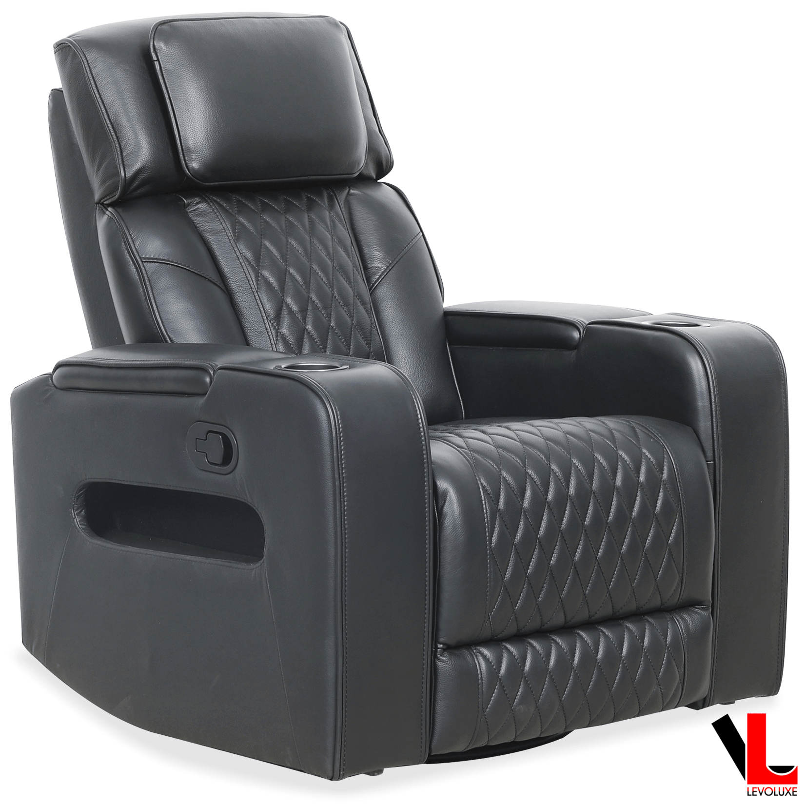 Levoluxe Chair Colton 37" Power Glider Reclining Chair with Power Headrest, Cupholders and Storage in Black Leather Match