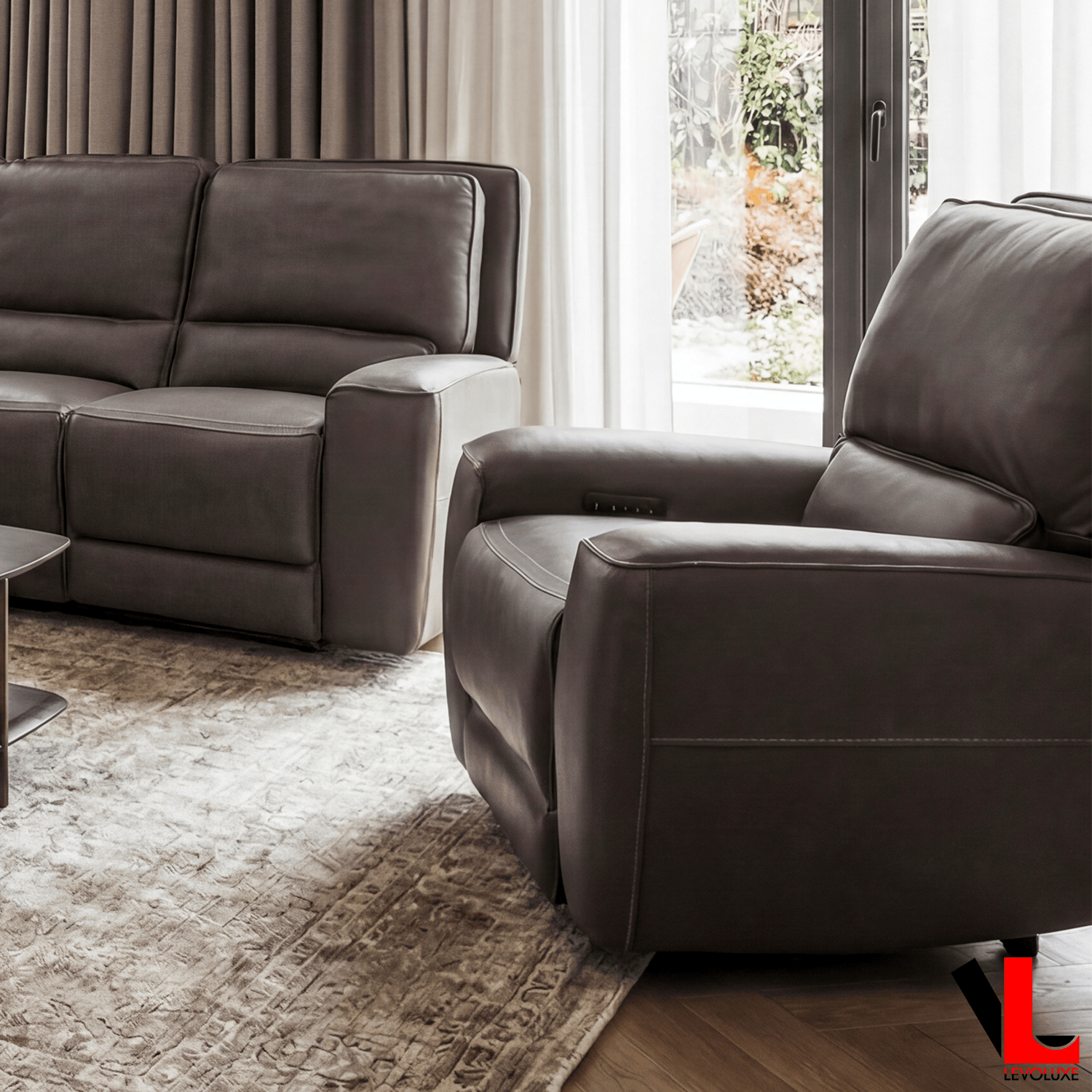 Levoluxe Chair Odessa 41.5" Power Reclining Chair with Power Headrest in Tex Grey Leather Match
