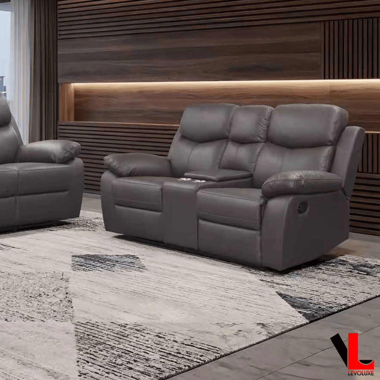 Levoluxe Loveseat Aveon 76" Pillow Top Arm Reclining Loveseat with Storage Console in Leather Match - Available in 3 Colours