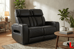 Levoluxe Loveseat Colton 58" Power Reclining 2 Seater Loveseat with Power Headrest, Cupholders and Storage in Black Leather Match