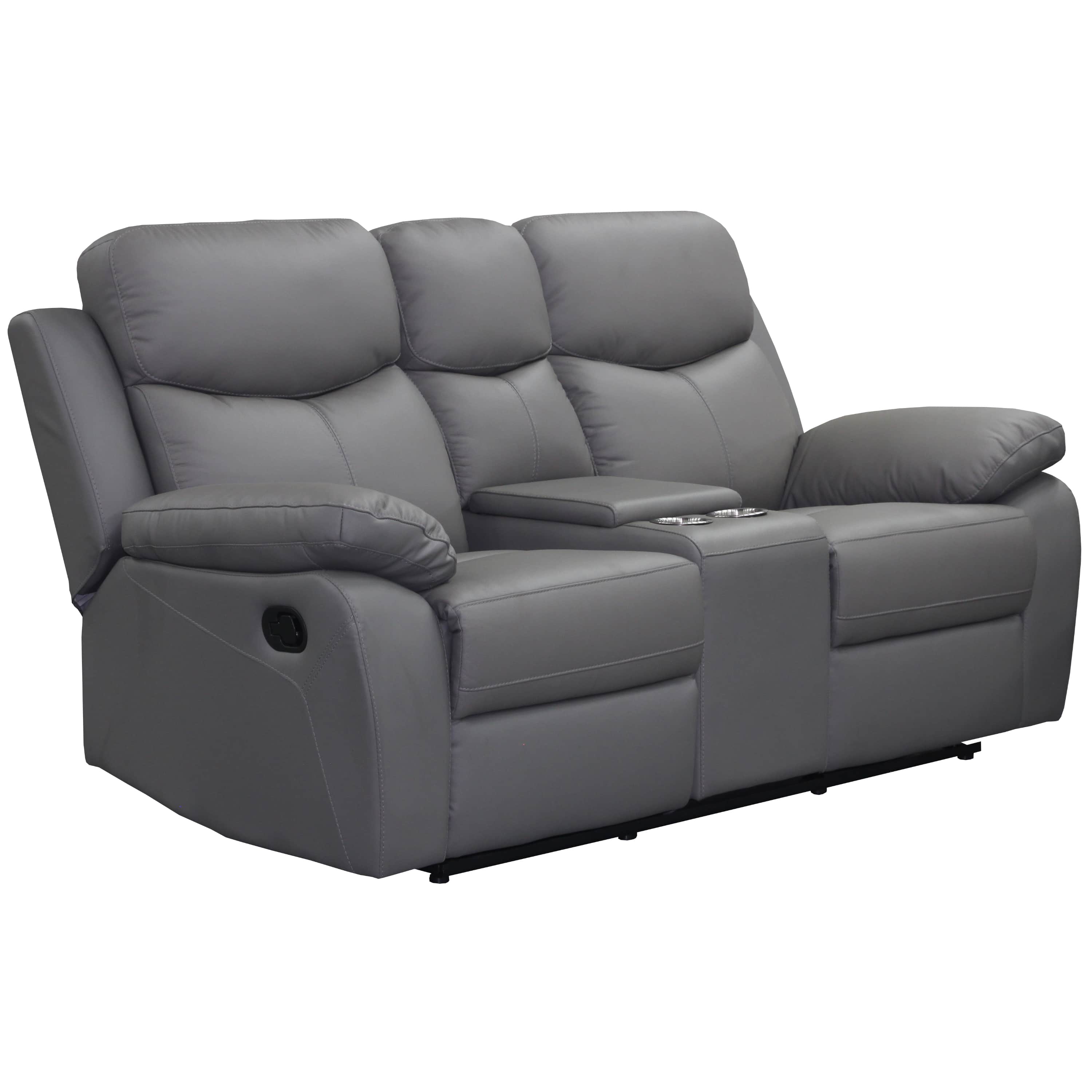 Levoluxe Loveseat Grey Aveon 76" Pillow Top Arm Reclining Loveseat with Storage Console in Leather Match - Available in 3 Colours