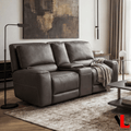 Levoluxe Loveseat Odessa 81" Power Reclining 2 Seater Loveseat with Storage Console and Power Headrests in Tex Grey Leather Match