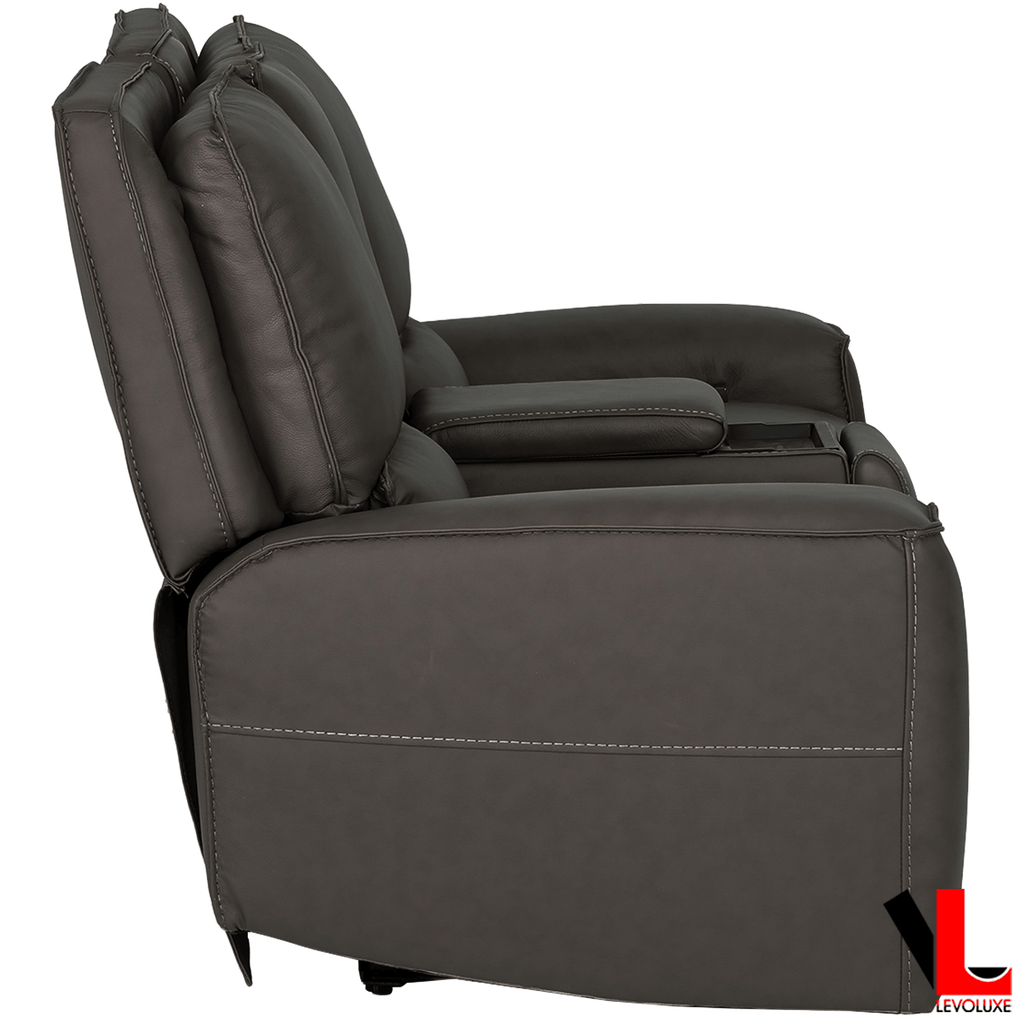 Levoluxe Loveseat Odessa 81" Power Reclining 2 Seater Loveseat with Storage Console and Power Headrests in Tex Grey Leather Match