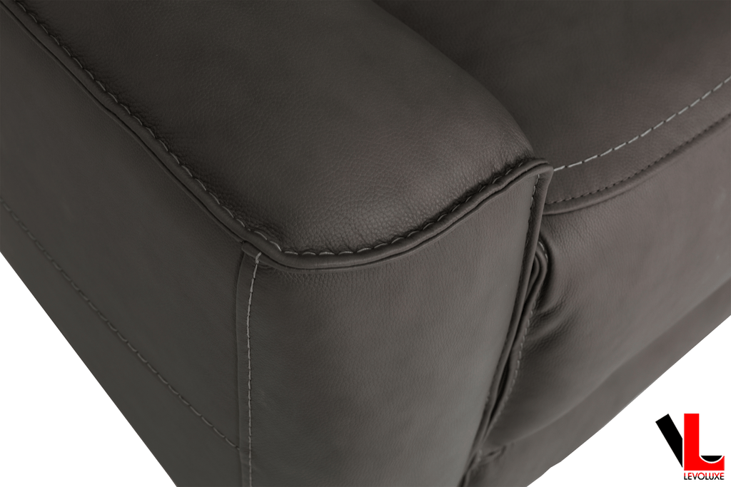 Levoluxe Loveseat Odessa 81" Power Reclining 2 Seater Loveseat with Storage Console and Power Headrests in Tex Grey Leather Match