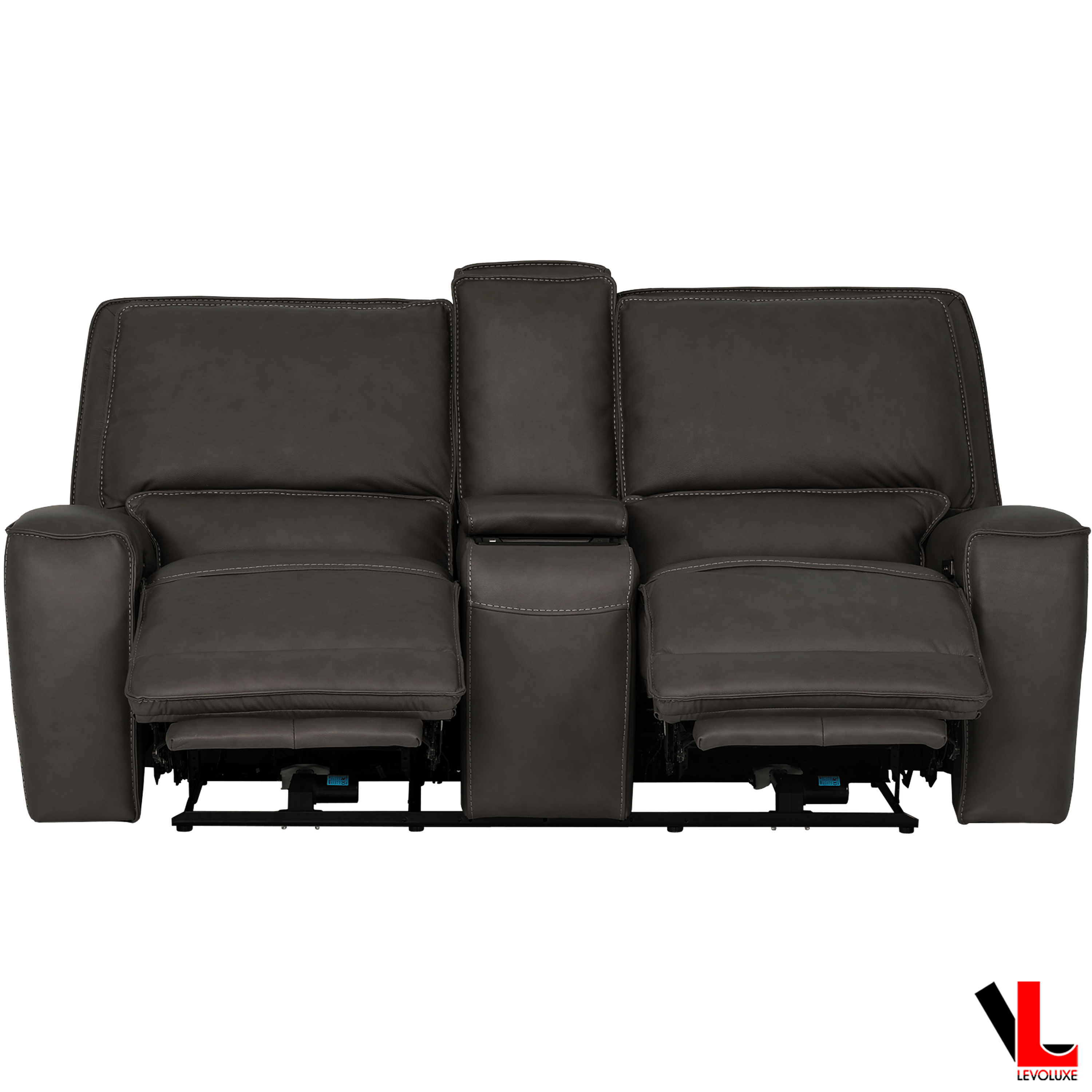 Levoluxe Loveseat Odessa 81" Power Reclining 2 Seater Loveseat with Storage Console and Power Headrests in Tex Grey Leather Match
