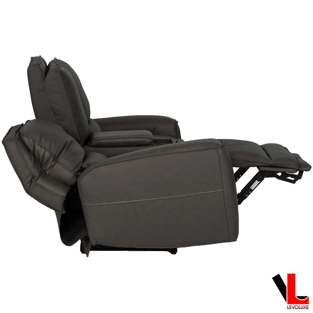 Levoluxe Loveseat Odessa 81" Power Reclining 2 Seater Loveseat with Storage Console and Power Headrests in Tex Grey Leather Match