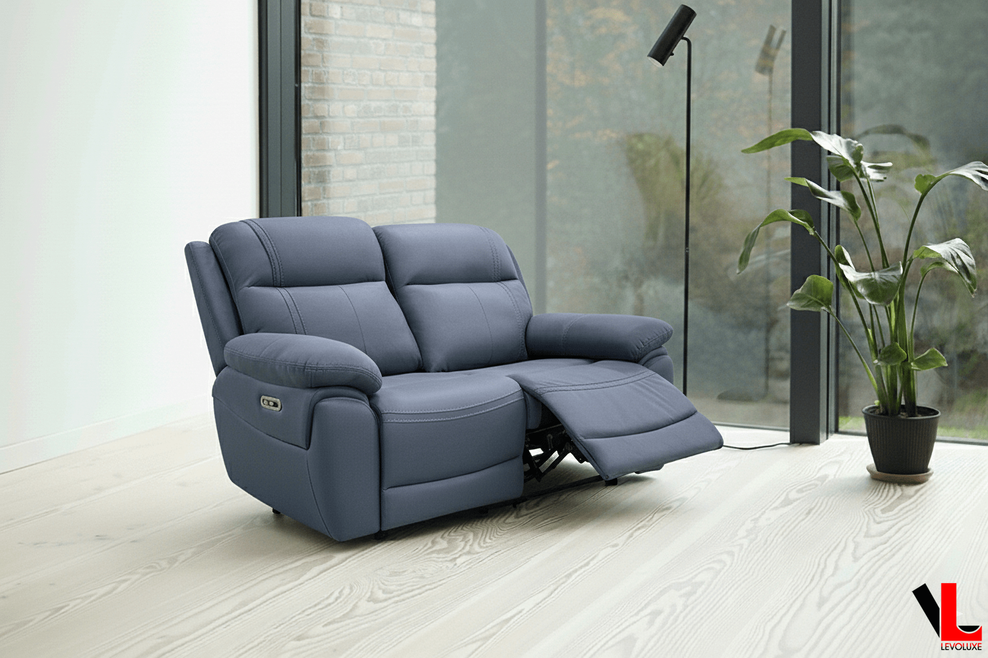 Regent 62" Jaxxon Blue Power Reclining 2 Seater Loveseat with Power Headrests