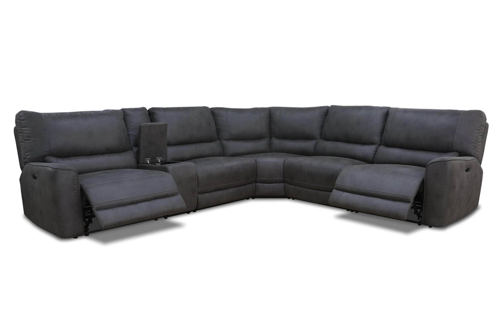 Atlas Corner Sectional Sofa with Console, 2 Power Recliners in Kori Piompo Faux Leather