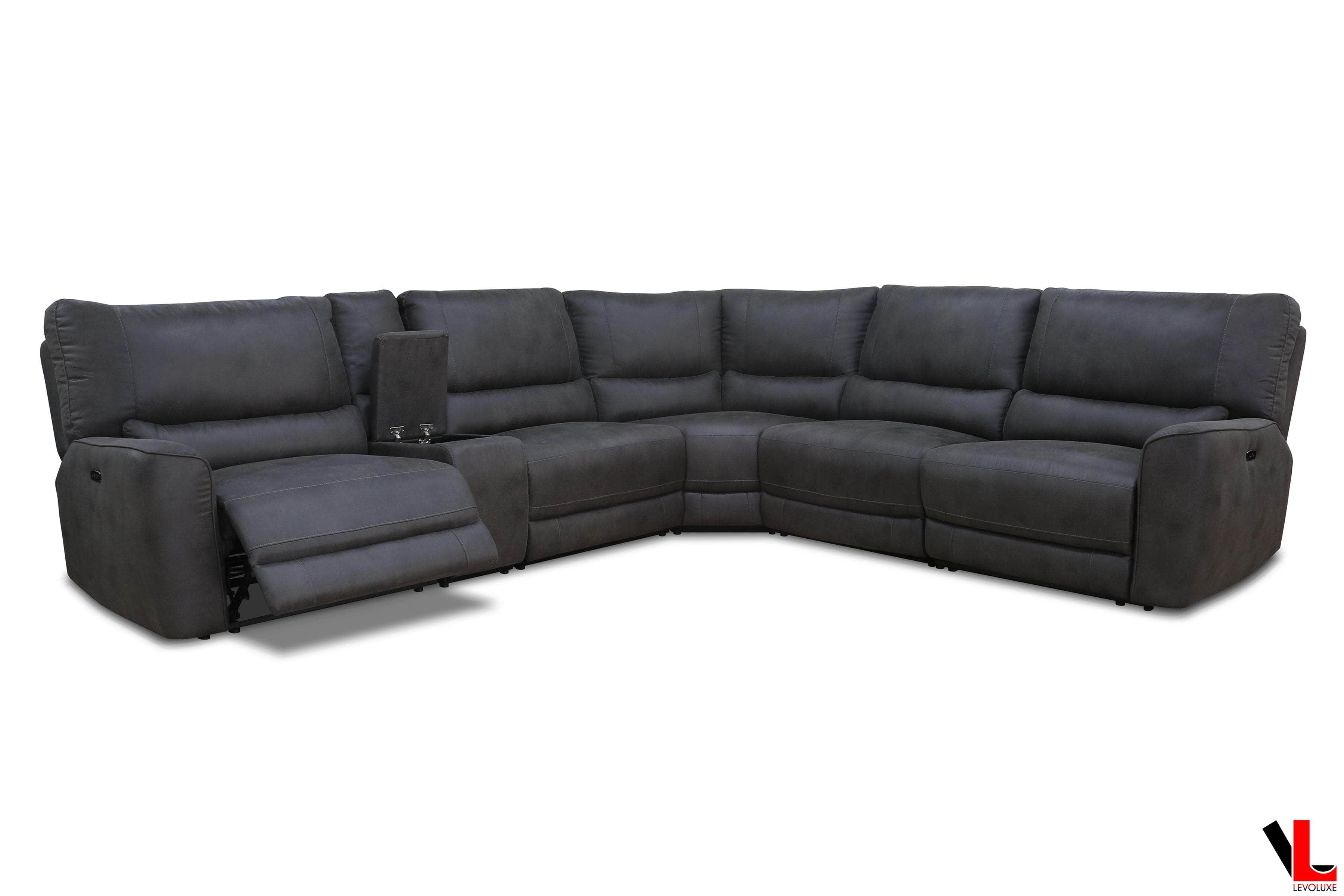 Atlas Corner Sectional Sofa with Console, 2 Power Recliners in Kori Piompo Faux Leather