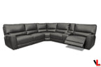Atlas Corner Sectional Sofa with Console, 2 Power Recliners and 2 Manual Recliners in Ryder Grey Leather Match