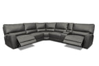 Atlas Corner Sectional Sofa with Console, 2 Power Recliners and 2 Manual Recliners in Ryder Grey Leather Match