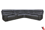 Aura Corner Sectional Sofa with Console, 2 Power Recliners and 2 Manual Recliners in Charcoal Faux Leather