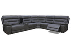 Aura Corner Sectional Sofa with Console, 2 Power Recliners and 2 Manual Recliners in Charcoal Faux Leather