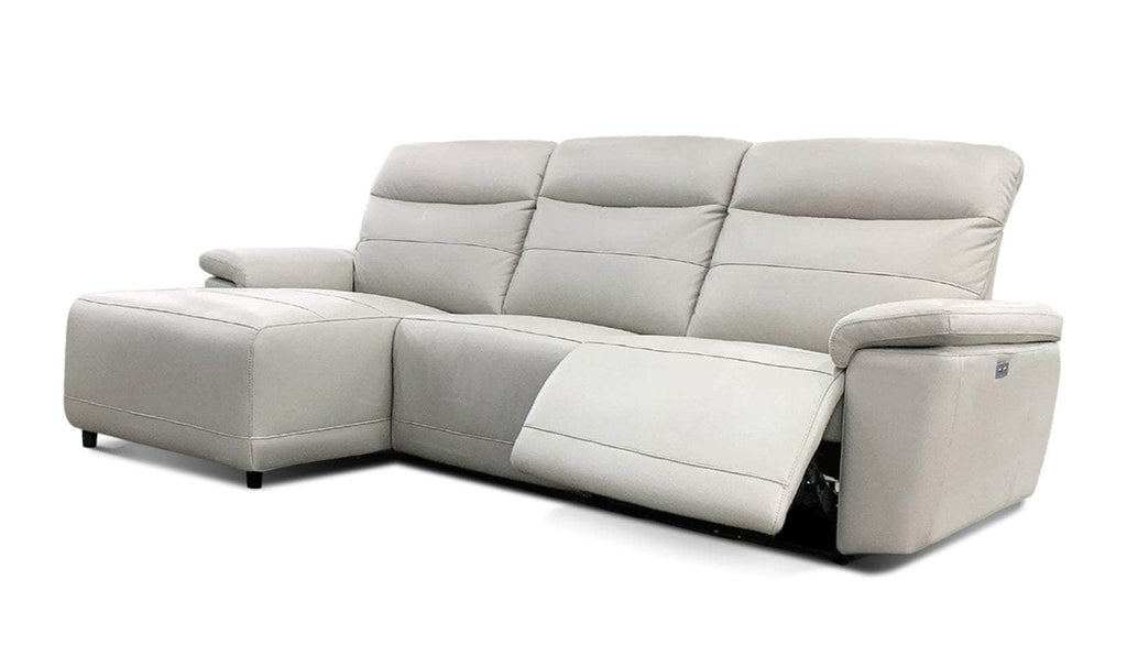 Novak 102" Wide Power Reclining Sectional Sofa in Light Grey Leather Match