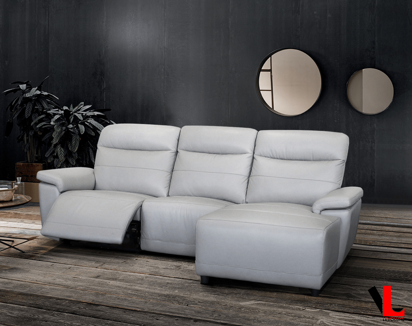 Novak 102" Wide Power Reclining Sectional Sofa in Light Grey Leather Match