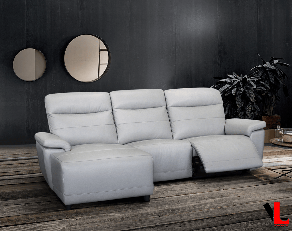 Novak 102" Wide Power Reclining Sectional Sofa in Light Grey Leather Match