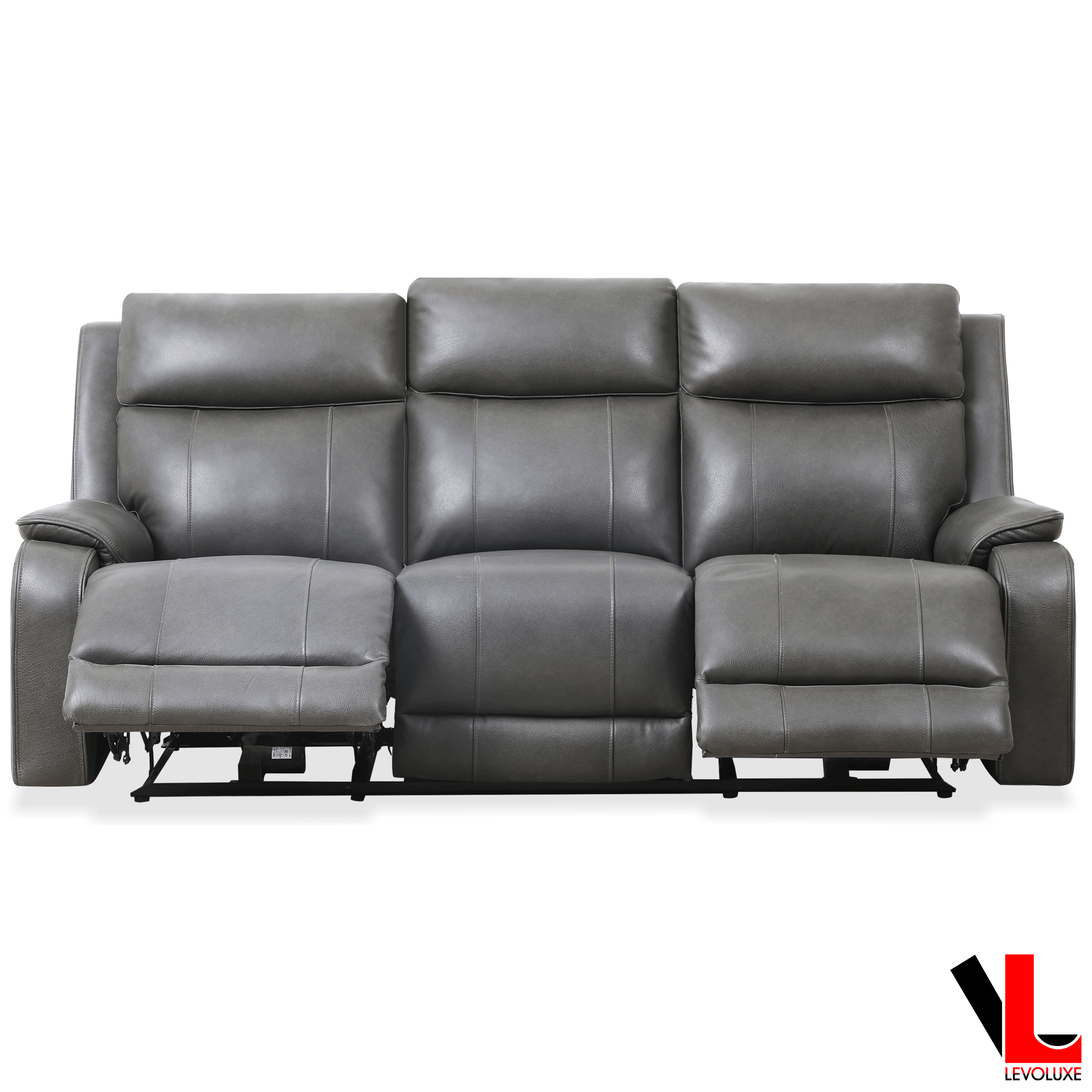 Levoluxe Sofa Brindle 83.5" Power Reclining 3 Seater Sofa in Charcoal Leather Match