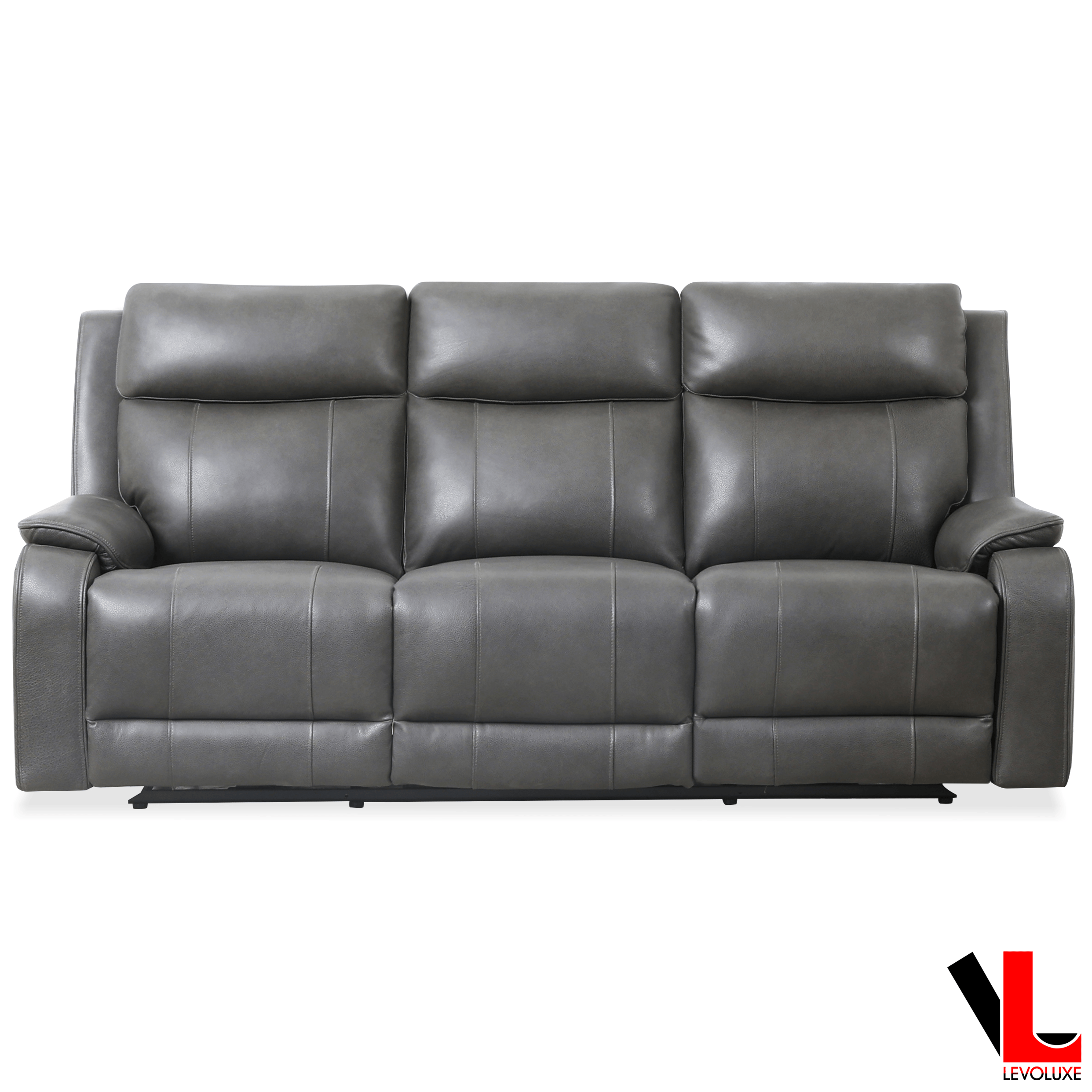 Levoluxe Sofa Brindle 83.5" Power Reclining 3 Seater Sofa in Charcoal Leather Match