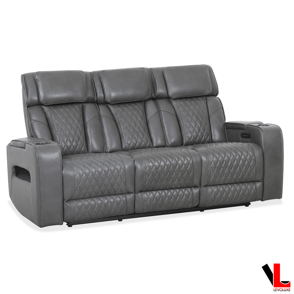 Levoluxe Colton 78" Leather Match Power Reclining 3 Seater Sofa with 2 Power Headrests, Cupholders, Storage and Drop Down Tray, image 17
