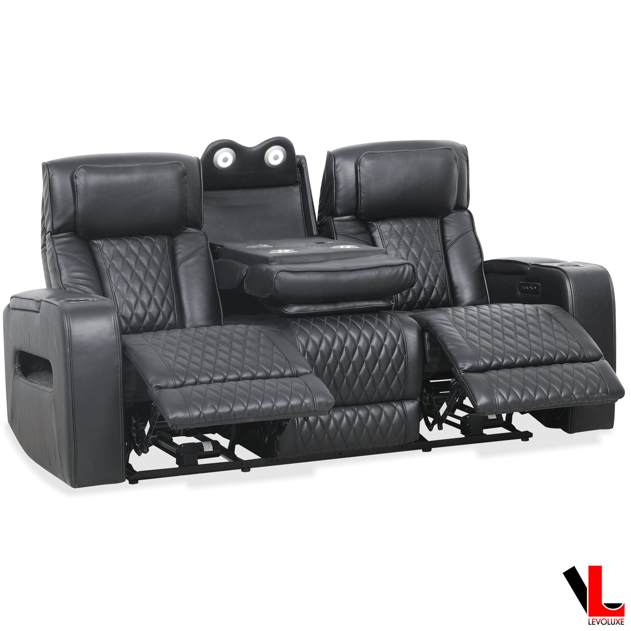 Levoluxe Sofa Colton 78" Power Reclining 3 Seater Sofa with 2 Power Headrests, Cupholders, Storage and Drop Down Tray in Black Leather Match