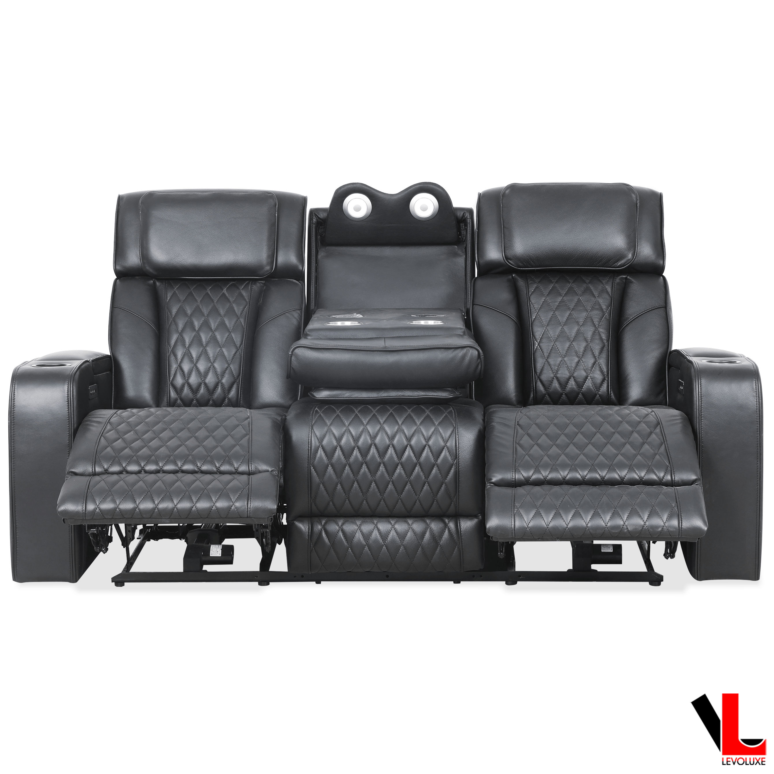 Levoluxe Sofa Colton 78" Power Reclining 3 Seater Sofa with 2 Power Headrests, Cupholders, Storage and Drop Down Tray in Black Leather Match