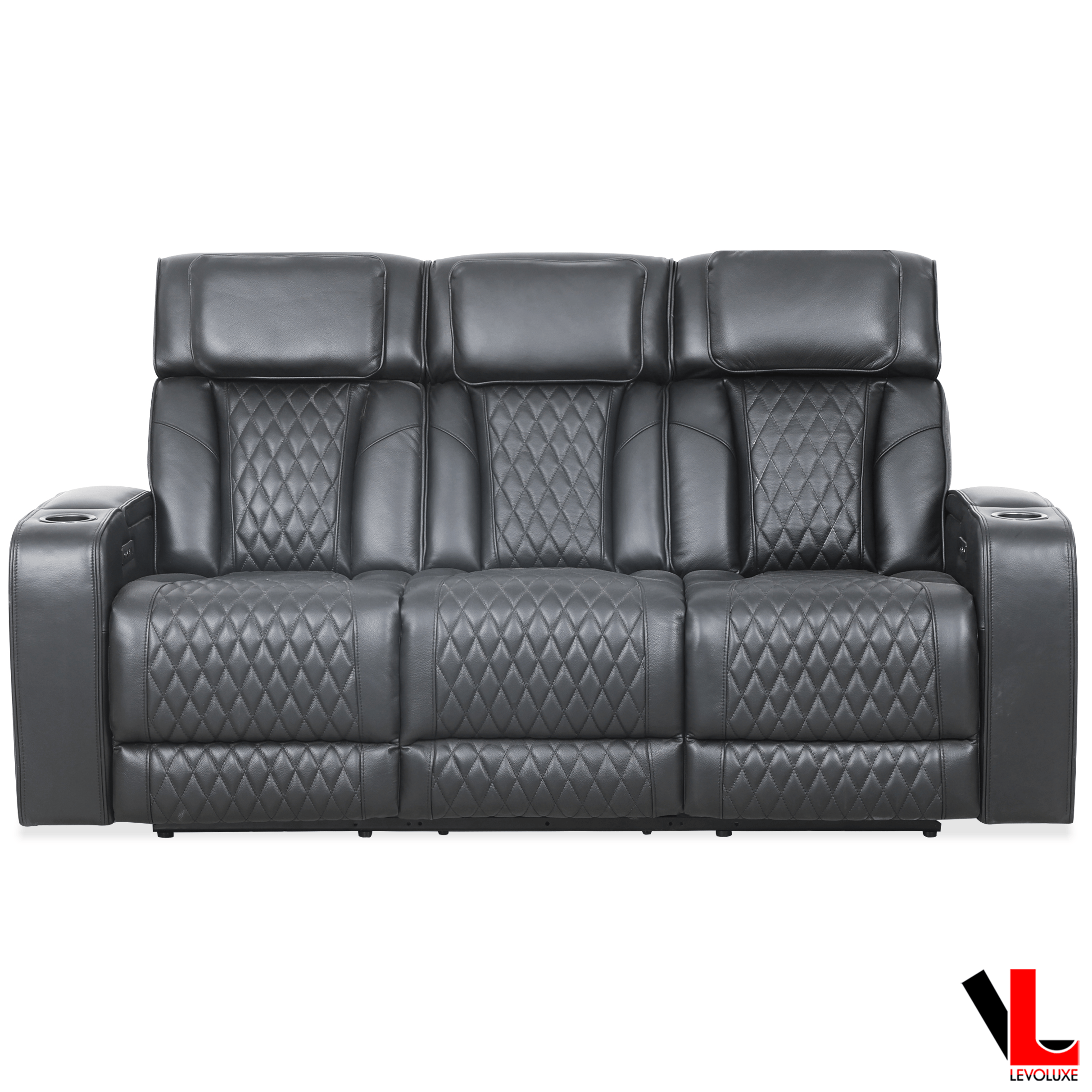 Levoluxe Sofa Colton 78" Power Reclining 3 Seater Sofa with 2 Power Headrests, Cupholders, Storage and Drop Down Tray in Black Leather Match