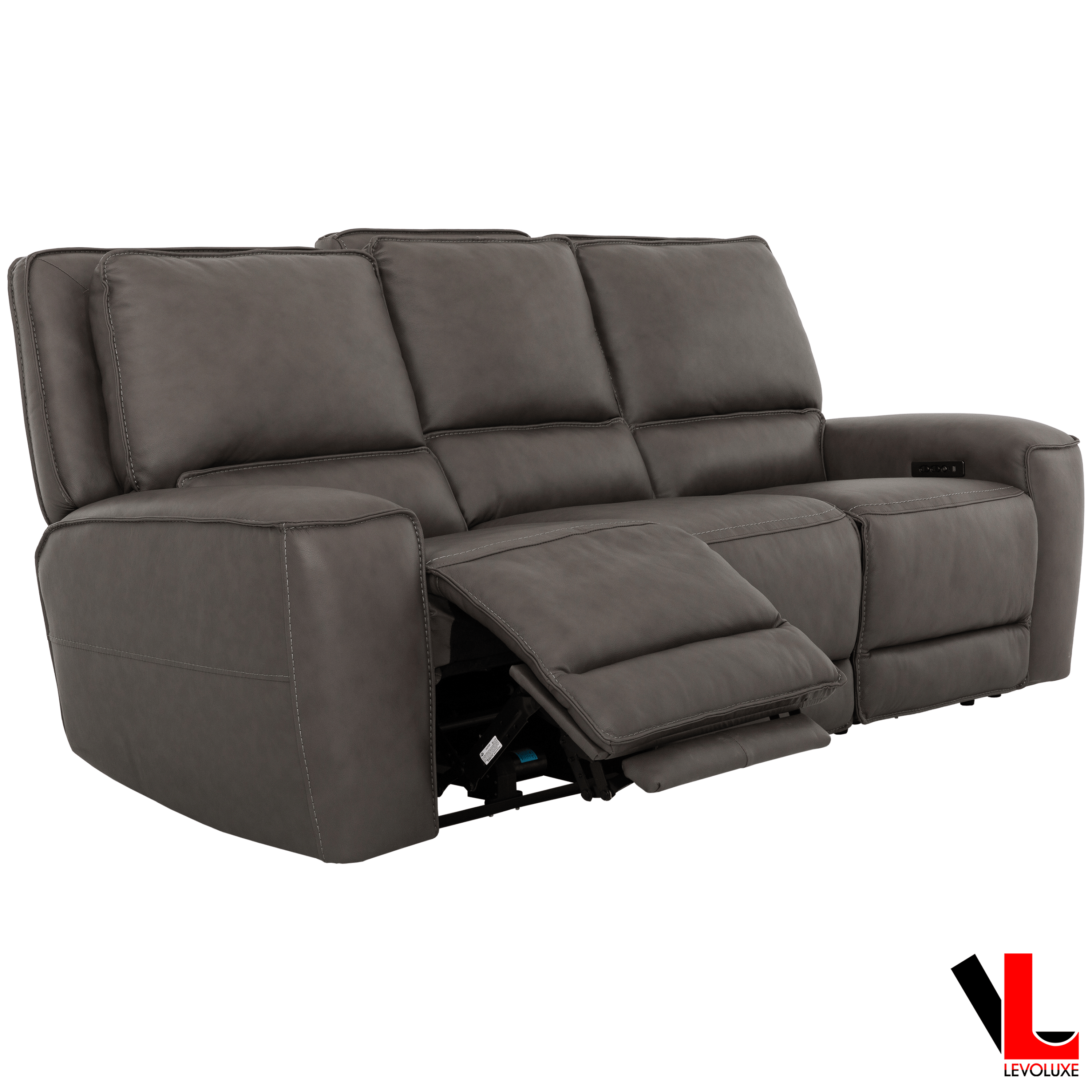 Levoluxe Sofa Odessa 92" Power Reclining 3 Seater Sofa with Power Headrests in Tex Grey Leather Match