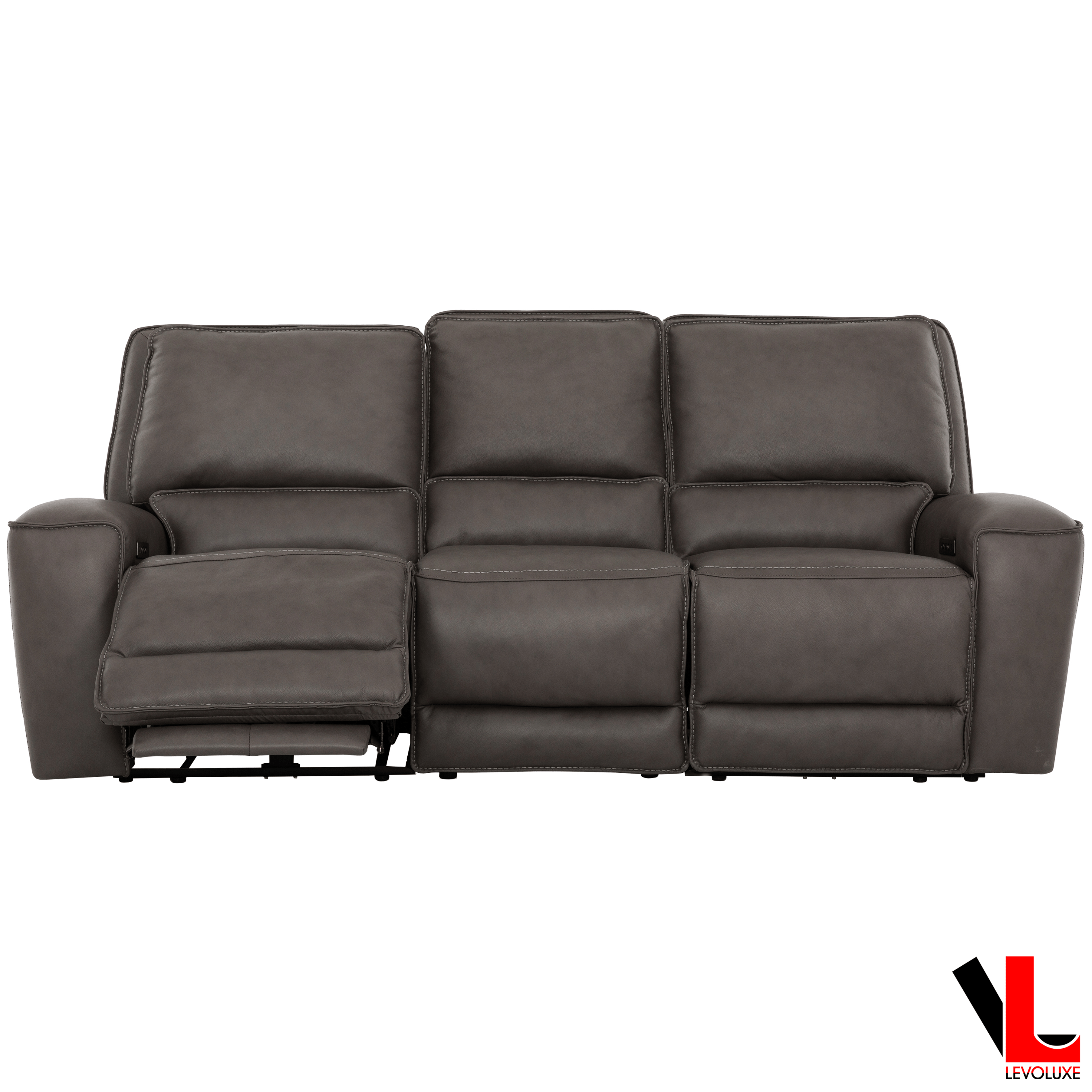 Levoluxe Sofa Odessa 92" Power Reclining 3 Seater Sofa with Power Headrests in Tex Grey Leather Match