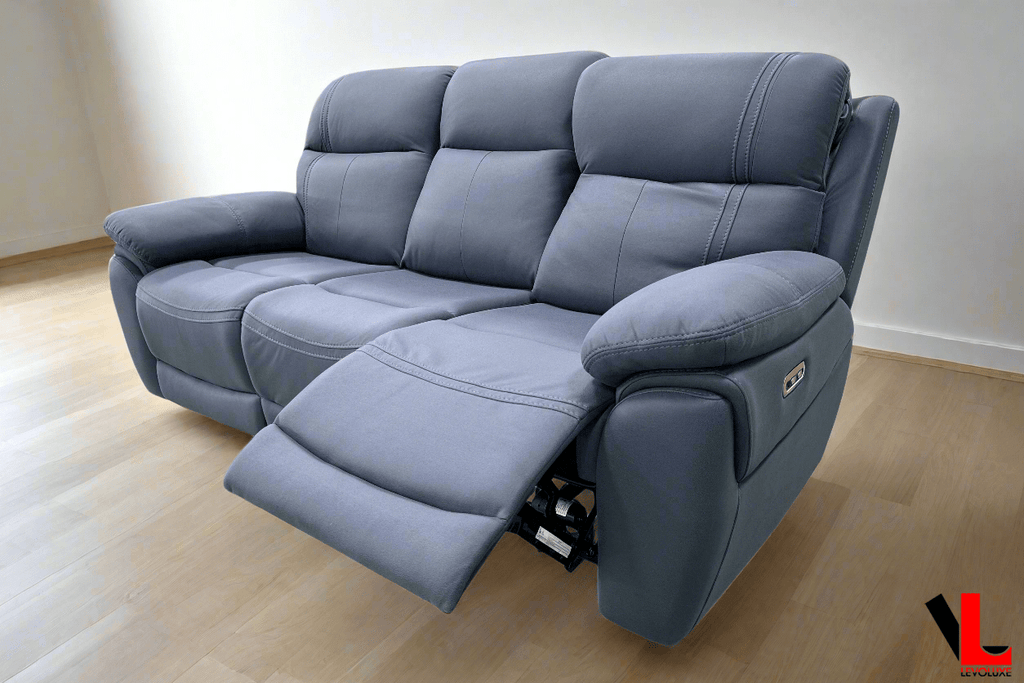 Regent 83" Jaxxon Blue Power Reclining 3 Seater Sofa with Power Headrests