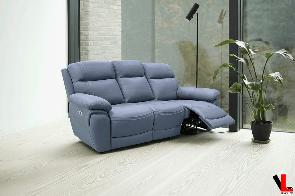 Regent 83" Jaxxon Blue Power Reclining 3 Seater Sofa with Power Headrests