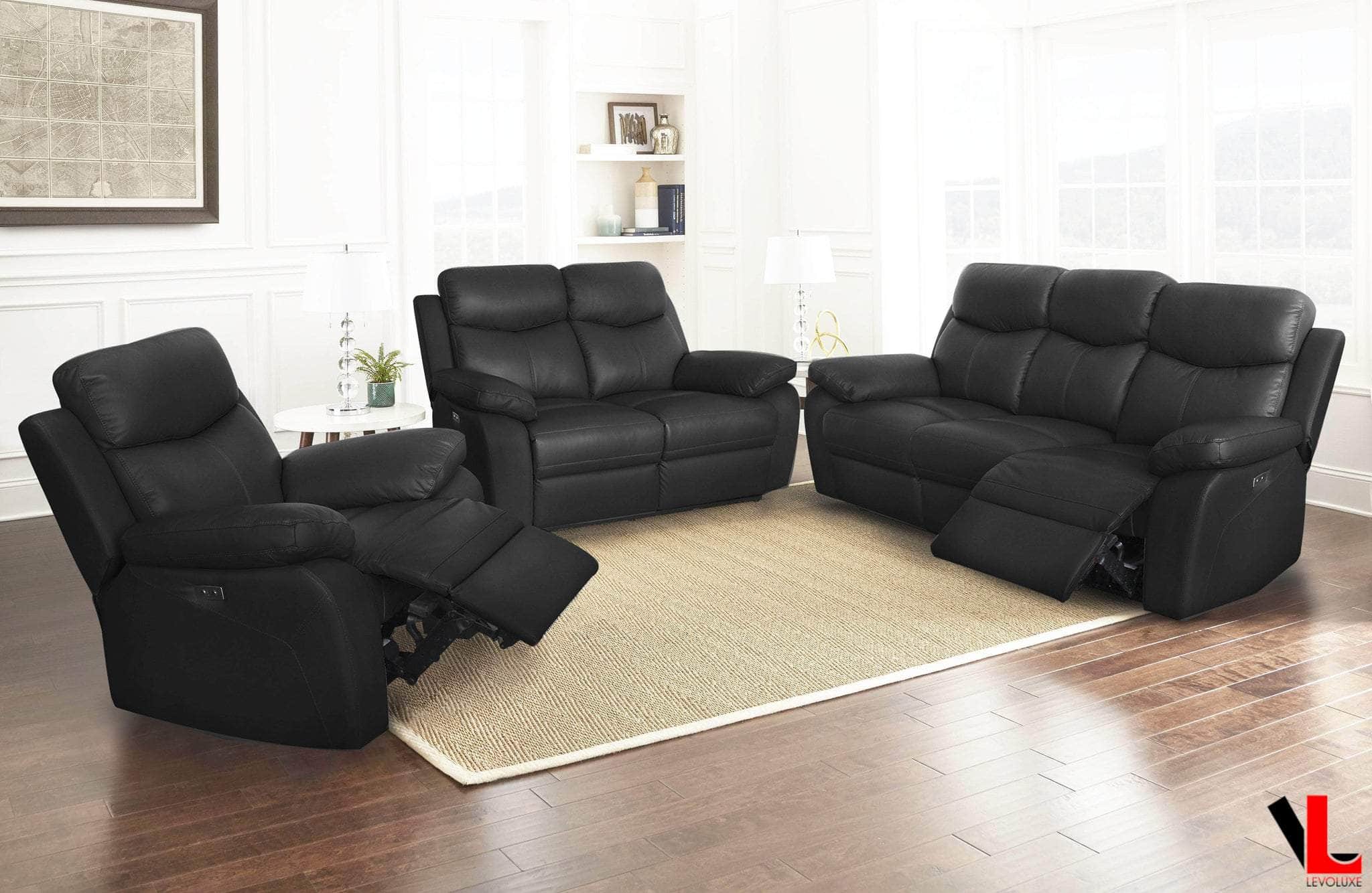 Aveon 3 Piece Pillow Top Arm Reclining Sofa, Loveseat and Chair Set in Leather Match - Available in 2 Colours