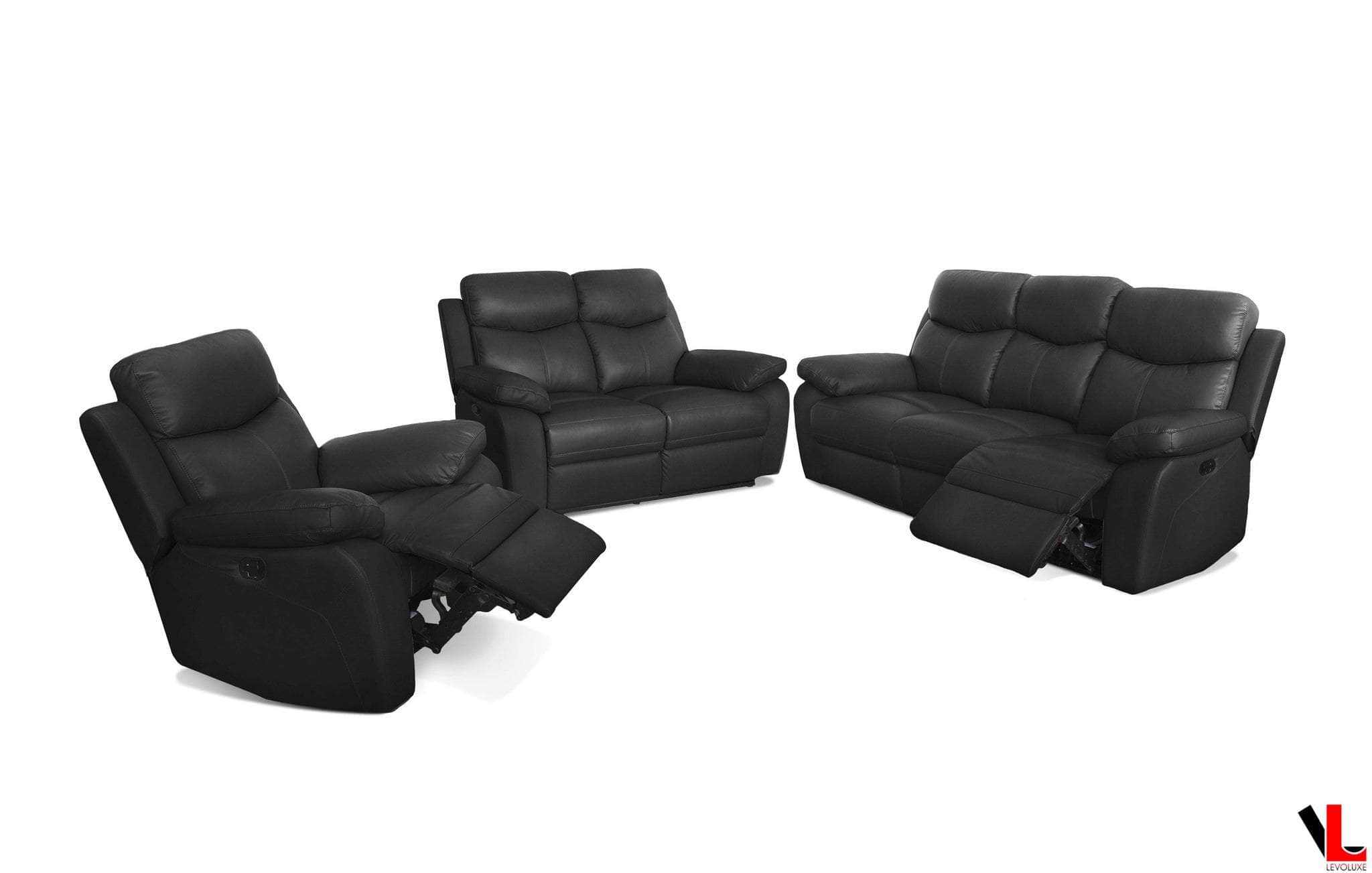 Aveon 3 Piece Pillow Top Arm Reclining Sofa, Loveseat and Chair Set in Leather Match - Available in 2 Colours