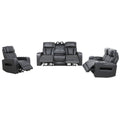 Levoluxe Sofa Set Black Colton 3 Piece Power Reclining Sofa, Loveseat and Chair Set with Power Headrest, Cupholders and Storage in Leather Match