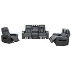 Levoluxe Sofa Set Black Colton 3 Piece Power Reclining Sofa, Loveseat and Chair Set with Power Headrest, Cupholders and Storage in Leather Match