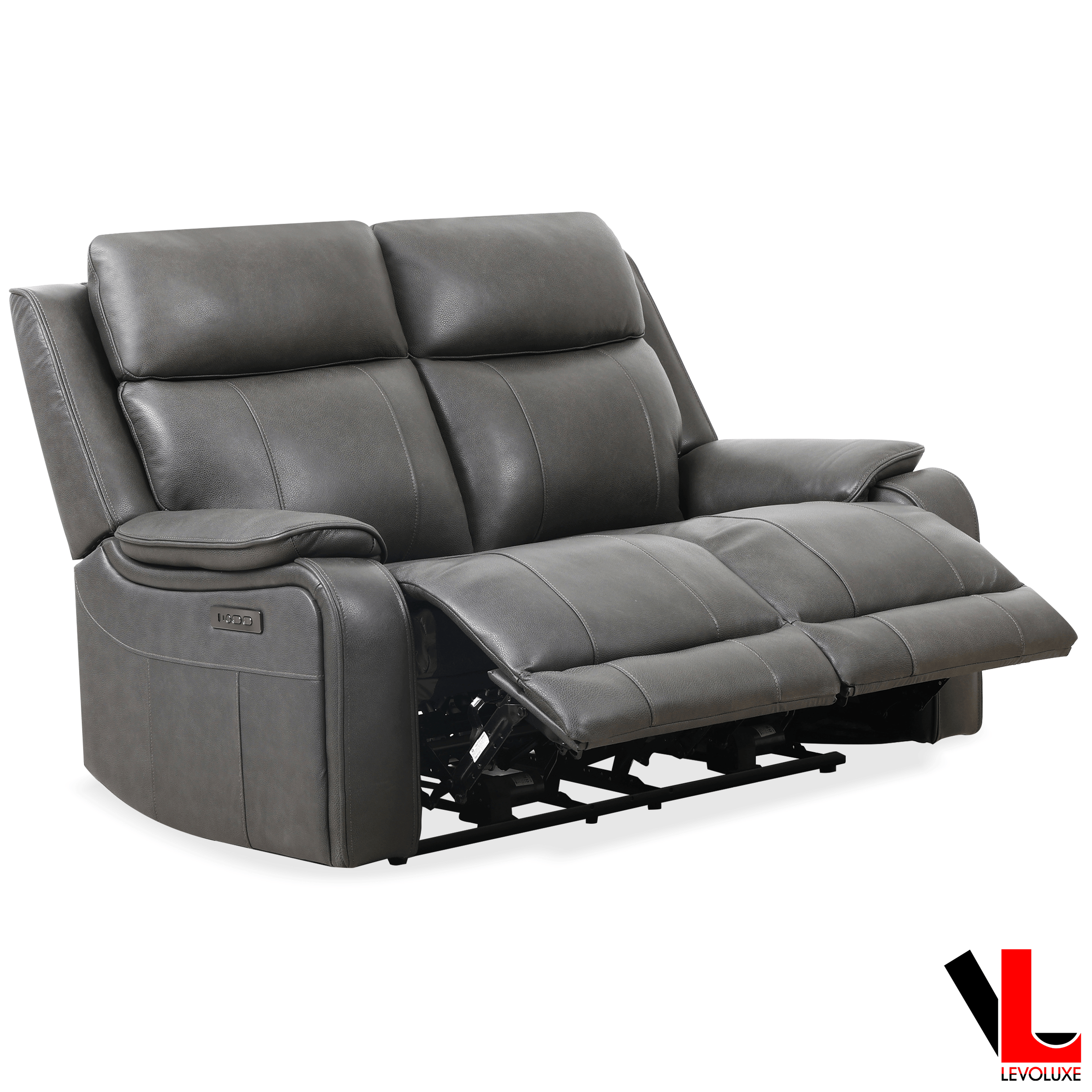 Levoluxe Sofa Set Brindle 2 Piece Power Reclining Sofa and Loveseat Set in Charcoal Leather Match