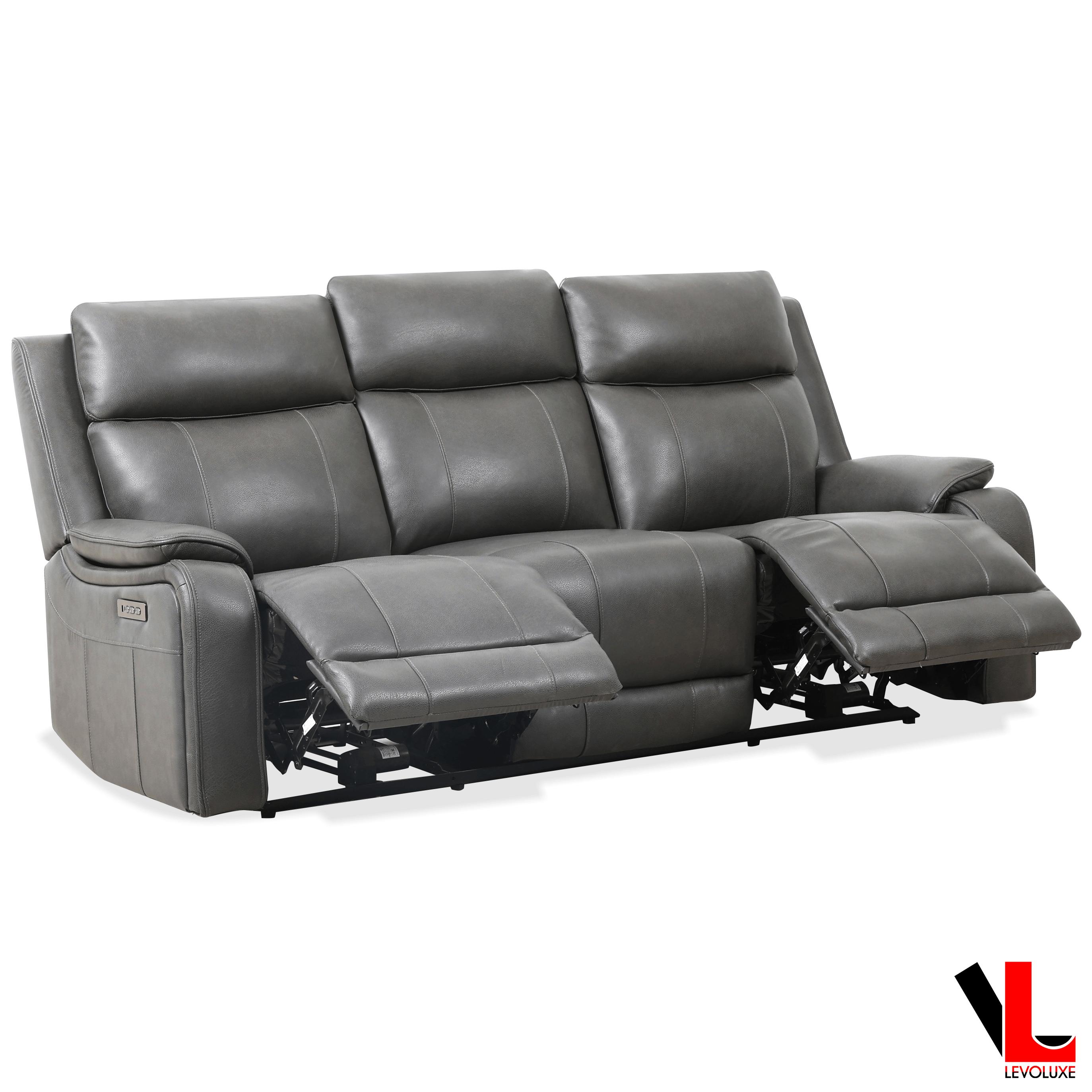 Levoluxe Sofa Set Brindle 2 Piece Power Reclining Sofa and Loveseat Set in Charcoal Leather Match