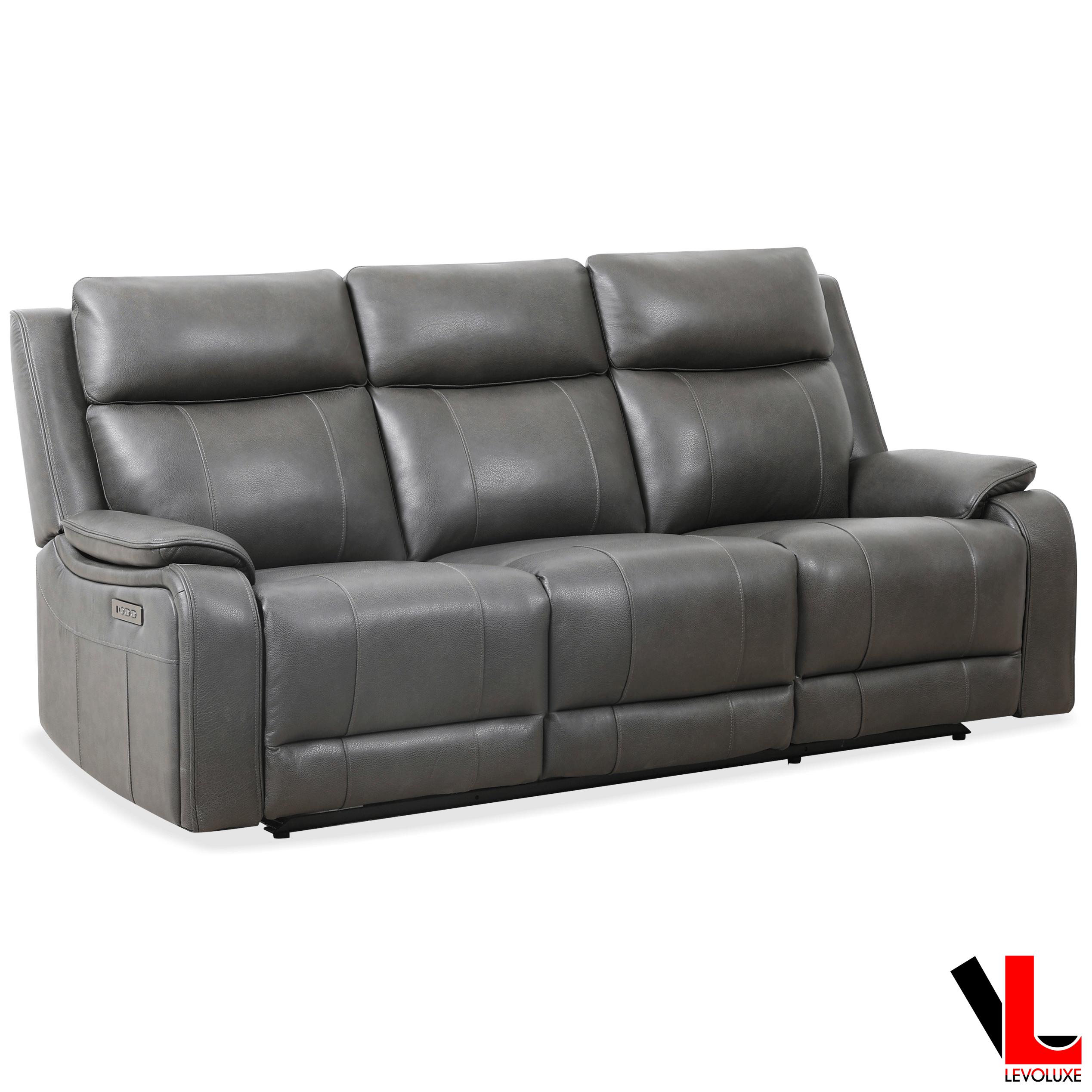 Levoluxe Sofa Set Brindle 2 Piece Power Reclining Sofa and Loveseat Set in Charcoal Leather Match