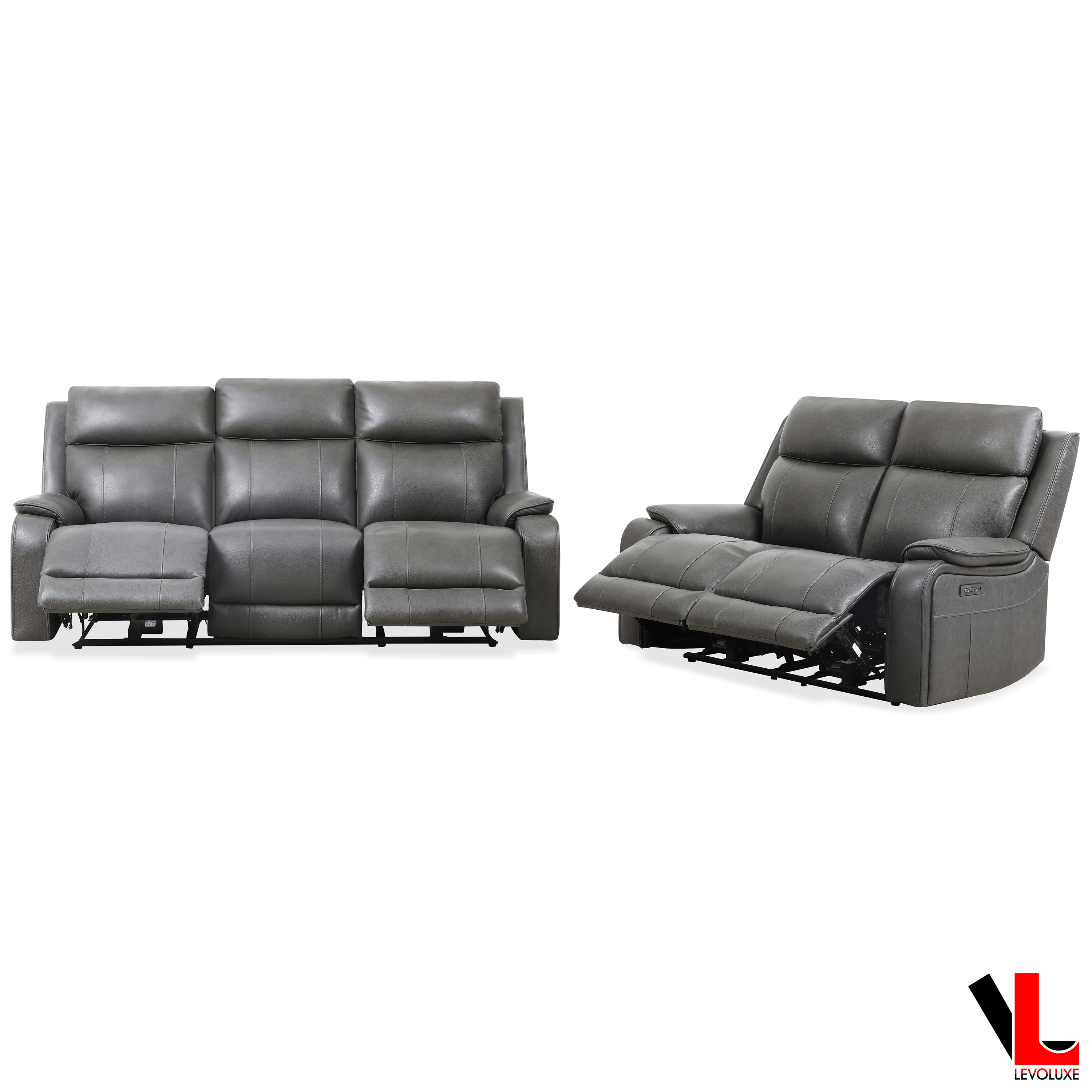 Levoluxe Sofa Set Brindle 2 Piece Power Reclining Sofa and Loveseat Set in Charcoal Leather Match