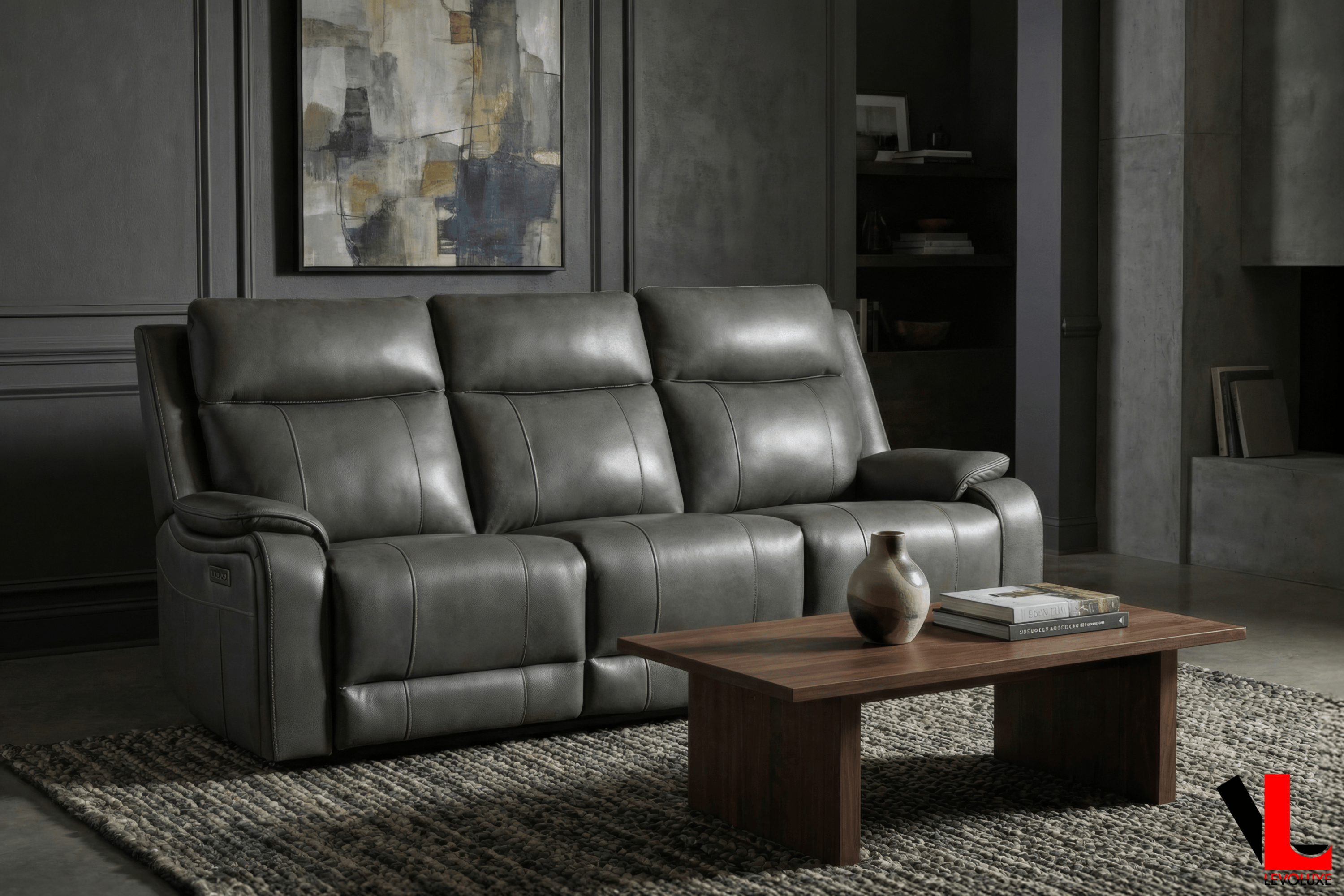 Levoluxe Sofa Set Brindle 2 Piece Power Reclining Sofa and Loveseat Set in Charcoal Leather Match