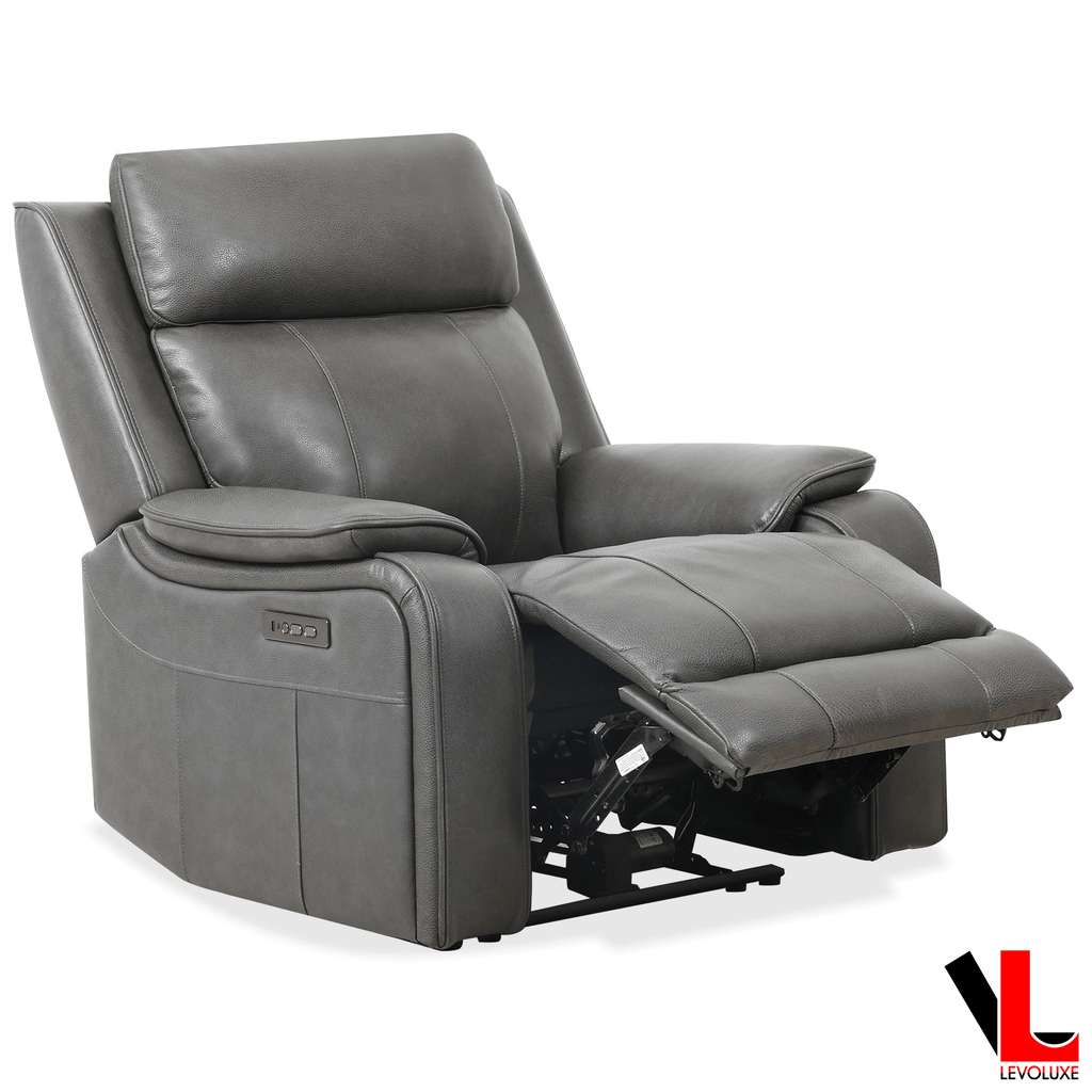 Levoluxe Sofa Set Brindle 3 Piece Power Reclining Sofa, Loveseat and Chair Set in Charcoal Leather Match