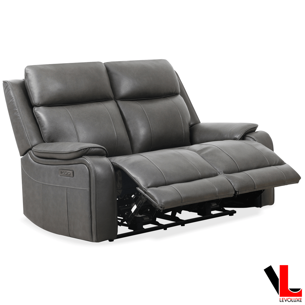 Levoluxe Sofa Set Brindle 3 Piece Power Reclining Sofa, Loveseat and Chair Set in Charcoal Leather Match