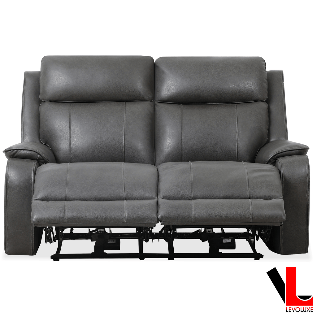 Levoluxe Sofa Set Brindle 3 Piece Power Reclining Sofa, Loveseat and Chair Set in Charcoal Leather Match