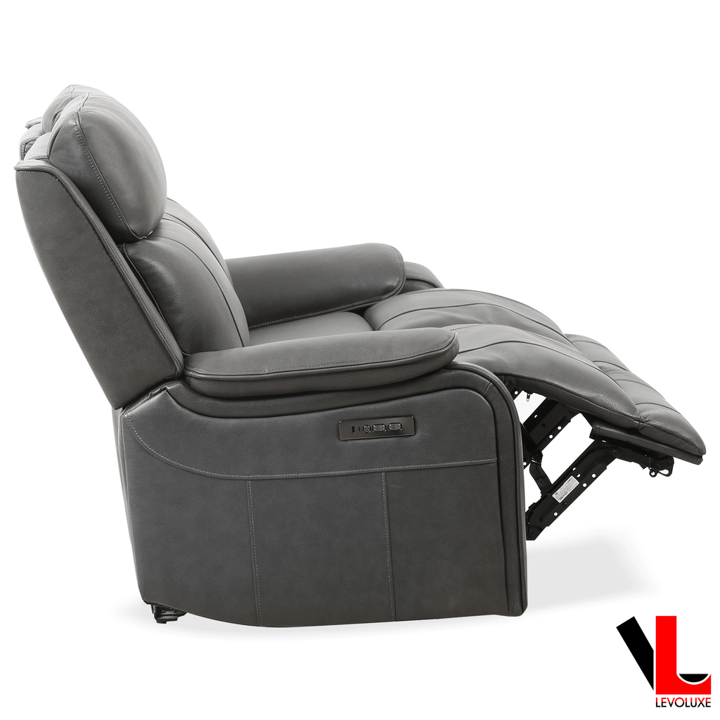 Levoluxe Sofa Set Brindle 3 Piece Power Reclining Sofa, Loveseat and Chair Set in Charcoal Leather Match