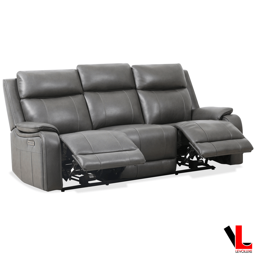 Levoluxe Sofa Set Brindle 3 Piece Power Reclining Sofa, Loveseat and Chair Set in Charcoal Leather Match