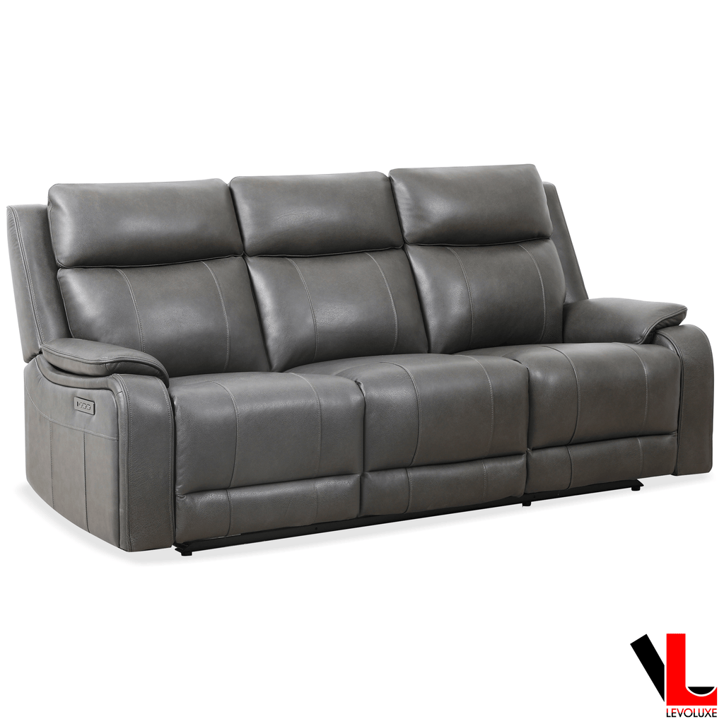 Levoluxe Sofa Set Brindle 3 Piece Power Reclining Sofa, Loveseat and Chair Set in Charcoal Leather Match