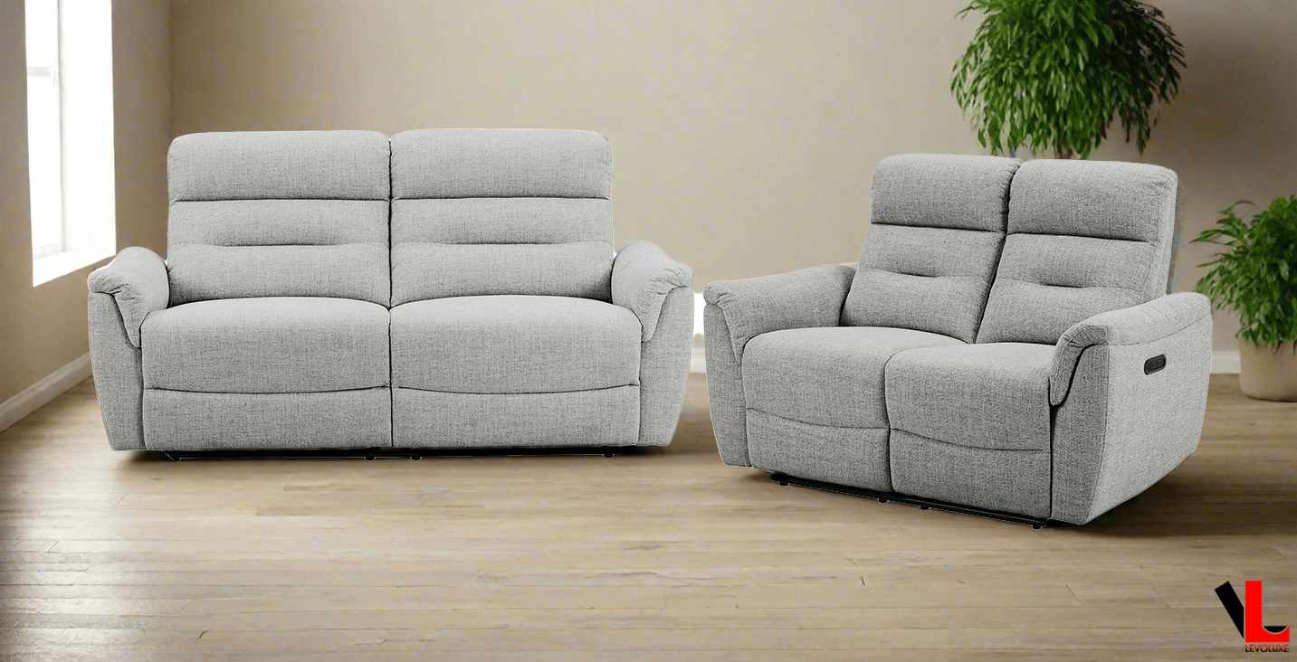 Cain 2 Piece Power Reclining Sofa and Loveseat Set in Weave Fabric - Available in 2 Colours