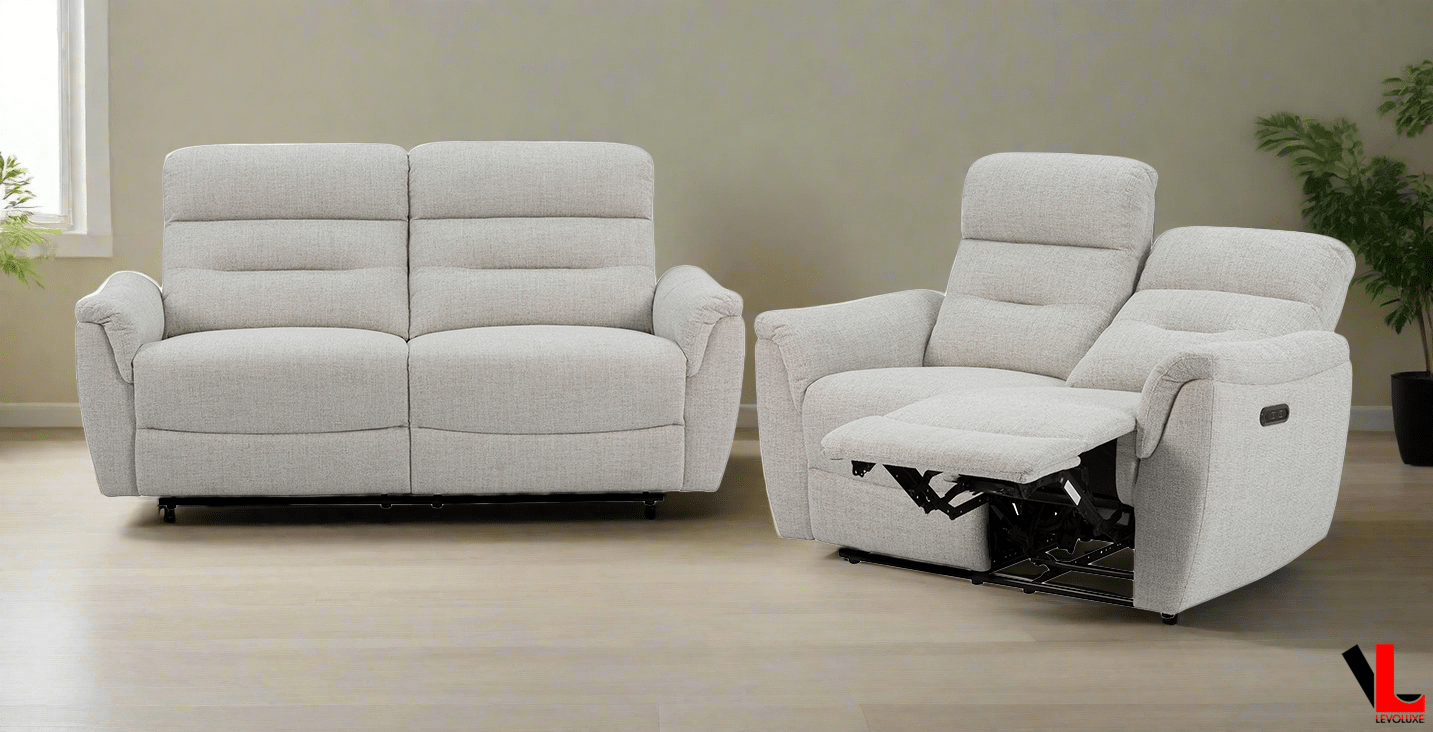 Cain 2 Piece Power Reclining Sofa and Loveseat Set in Weave Fabric - Available in 2 Colours