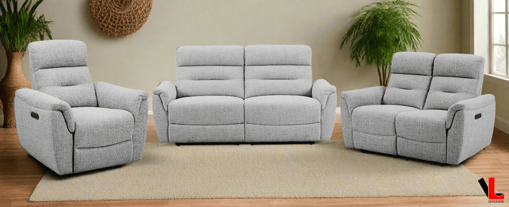 Cain 3 Piece Power Reclining Sofa, Loveseat and Chair Set in Weave Fabric - Available in 2 Colours