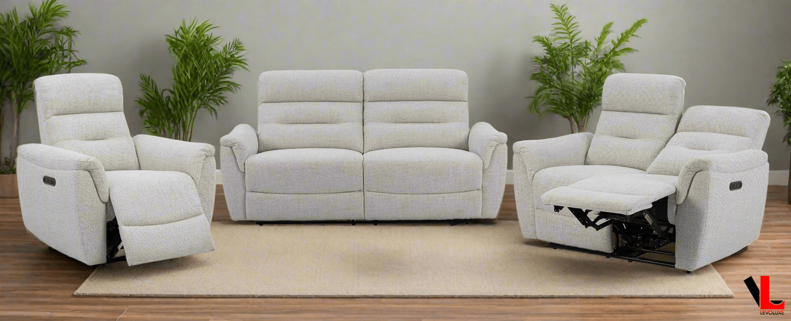 Cain 3 Piece Power Reclining Sofa, Loveseat and Chair Set in Weave Fabric - Available in 2 Colours