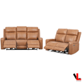 Cavron 2 Piece Power Reclining Sofa and Loveseat Set with Power Headrests in Cognac Leather Match